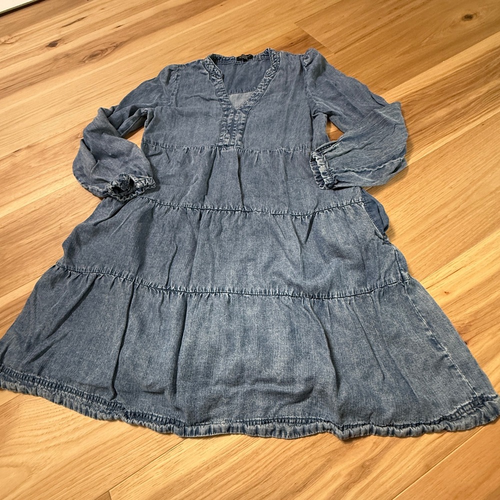 Velvet Heart Denim Tiered Dress Womens S Blue Long Sleeve V-Neck Boho GLW-50840